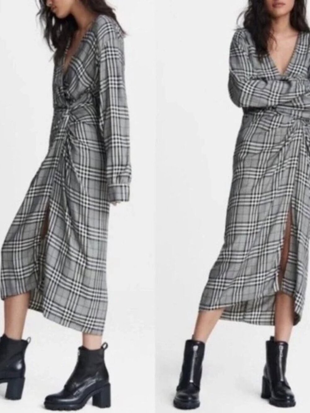 Rag & Bone Plaid Amber Midi Long-Sleeve Dress (Size 0)